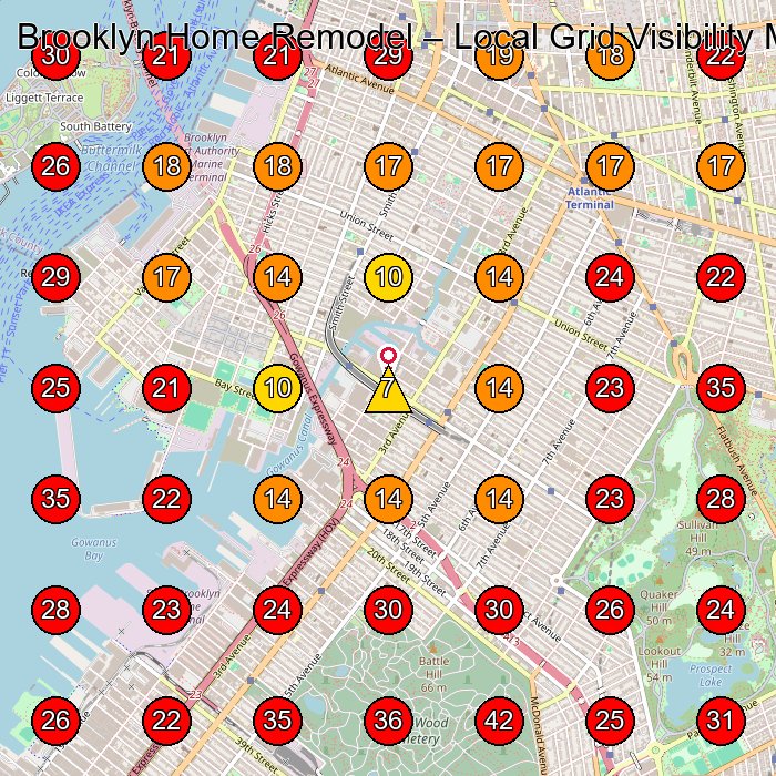 Brooklyn Home Remodel GeoGrid visibility map for General Contractor in Brooklyn